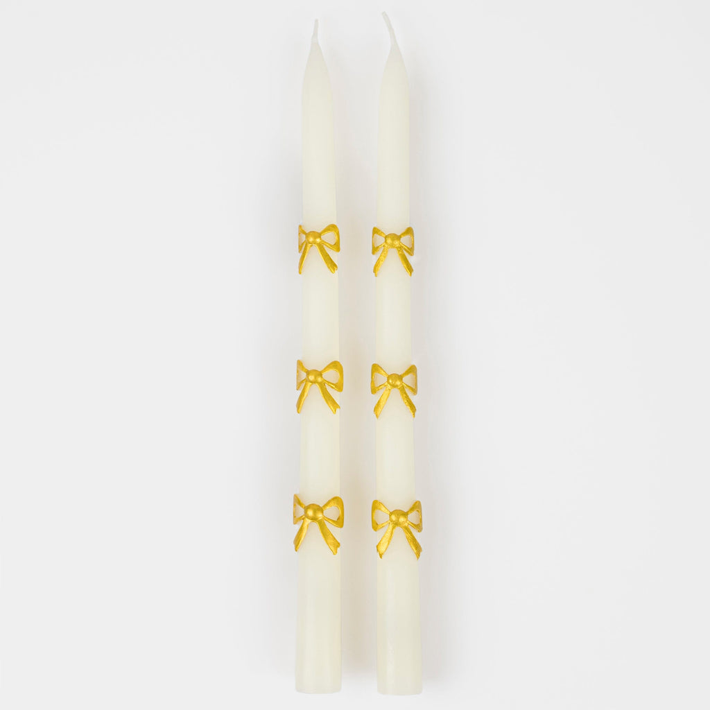 Gold Bow Taper Christmas Candles x 2 | Meri Meri Christmas Candles Candle Gold Bow Taper Christmas Candles x 2