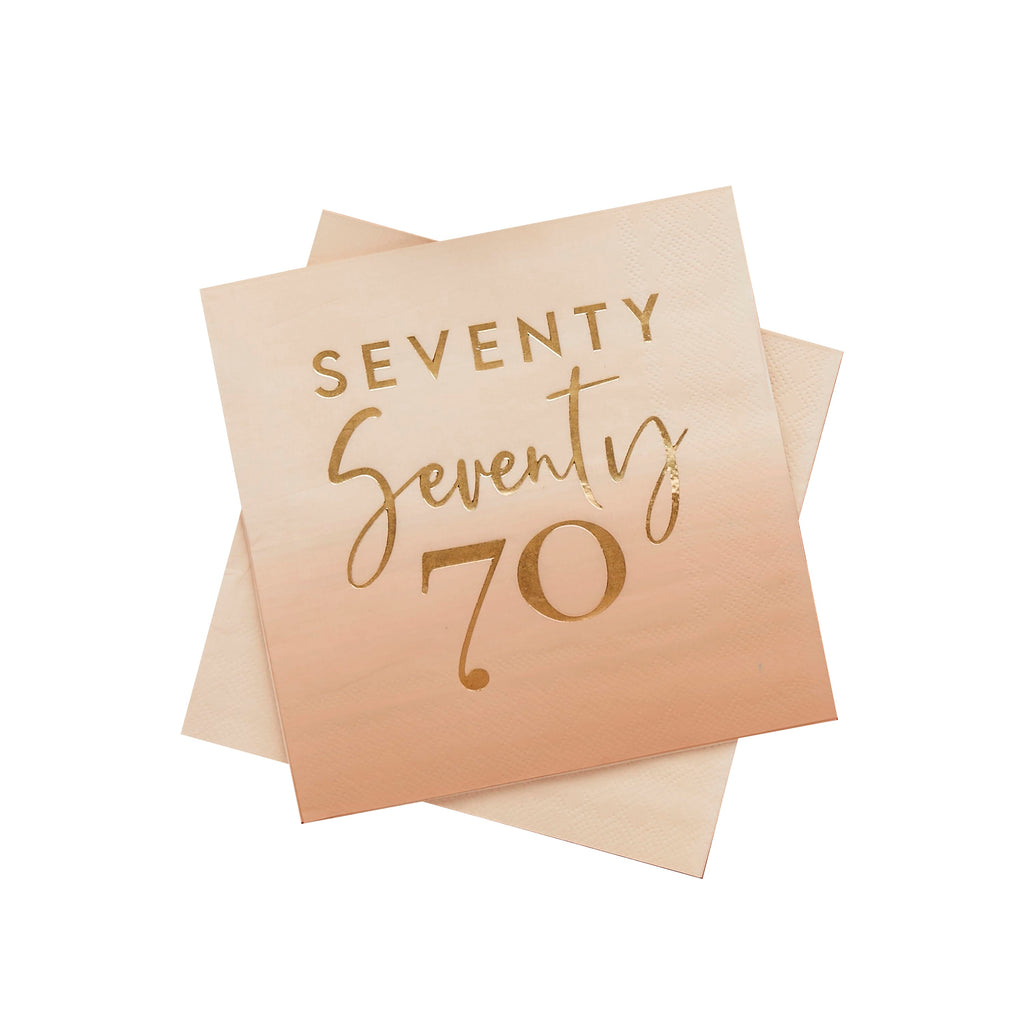 Gold Foiled Seventy Paper Napkins x 16 - 70th Birthday Party Supplies Paper Napkins Gold Foiled Seventy 70th Paper Napkins x 16