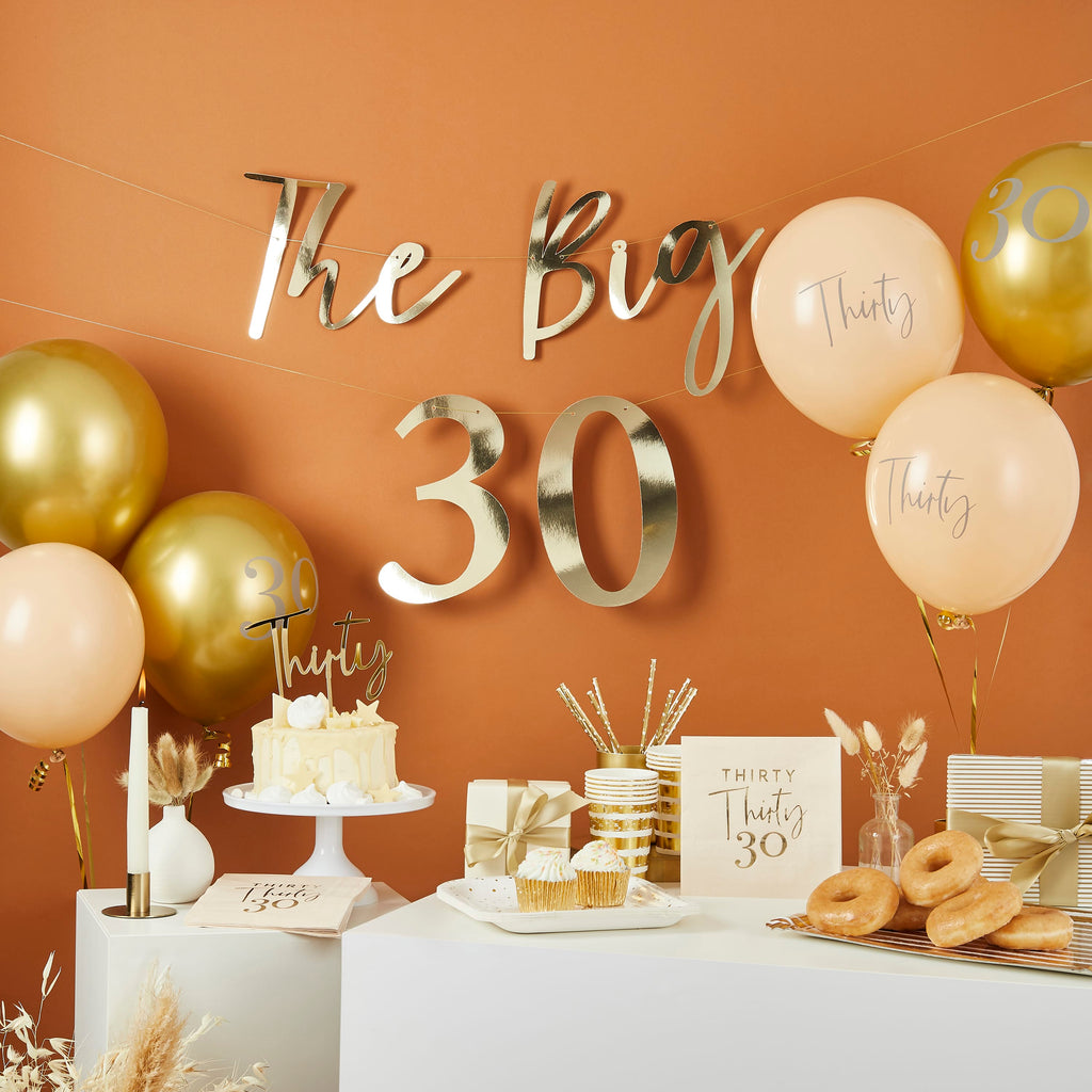 Gold Foiled Thirty Paper Napkins x 16 - 30th Birthday Supplies Paper Napkins Gold Foiled Thirty 30th Party Napkins x 16