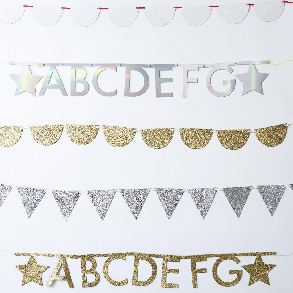 Gold Glitter Letter Party Garland Set | Meri Meri Bunting Gold Glitter Letter Party Garland Set