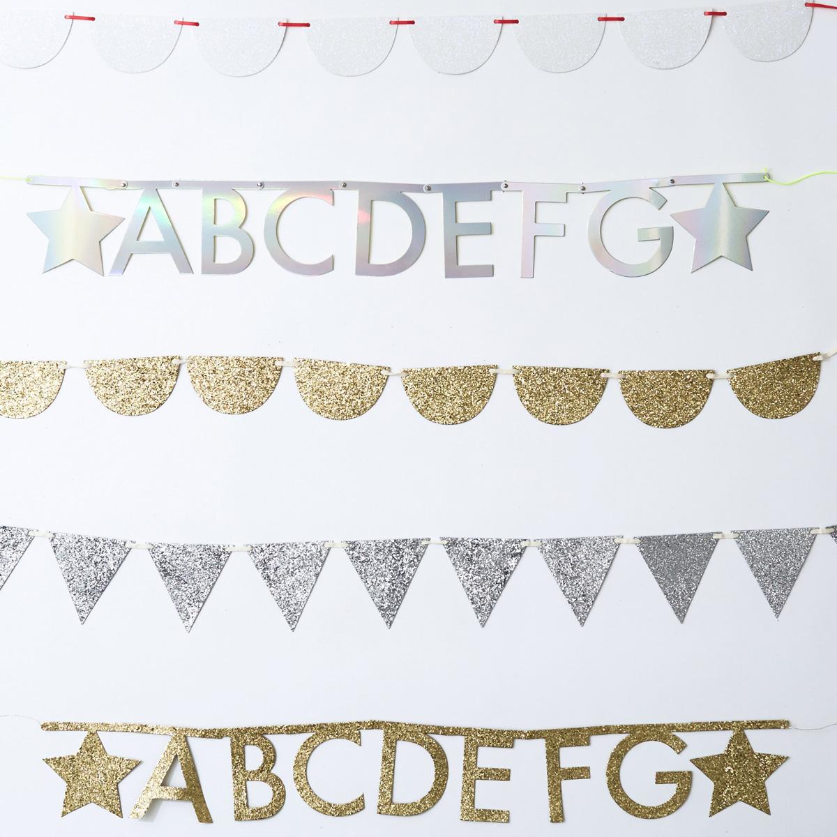 Gold Glitter Letter Party Garland Set | Meri Meri Bunting Gold Glitter Letter Party Garland Set