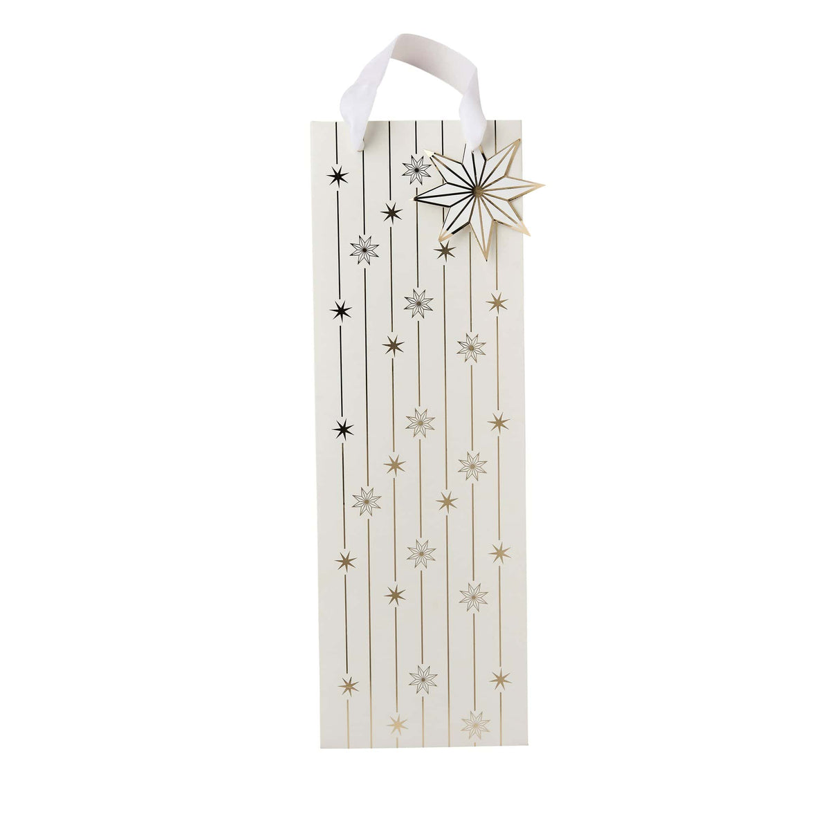 Gold Star Bottle Gift Bag | Hootyballoo White & Gold Christmas Bottle Bag Gift Bags Gold Star Bottle Gift Bag