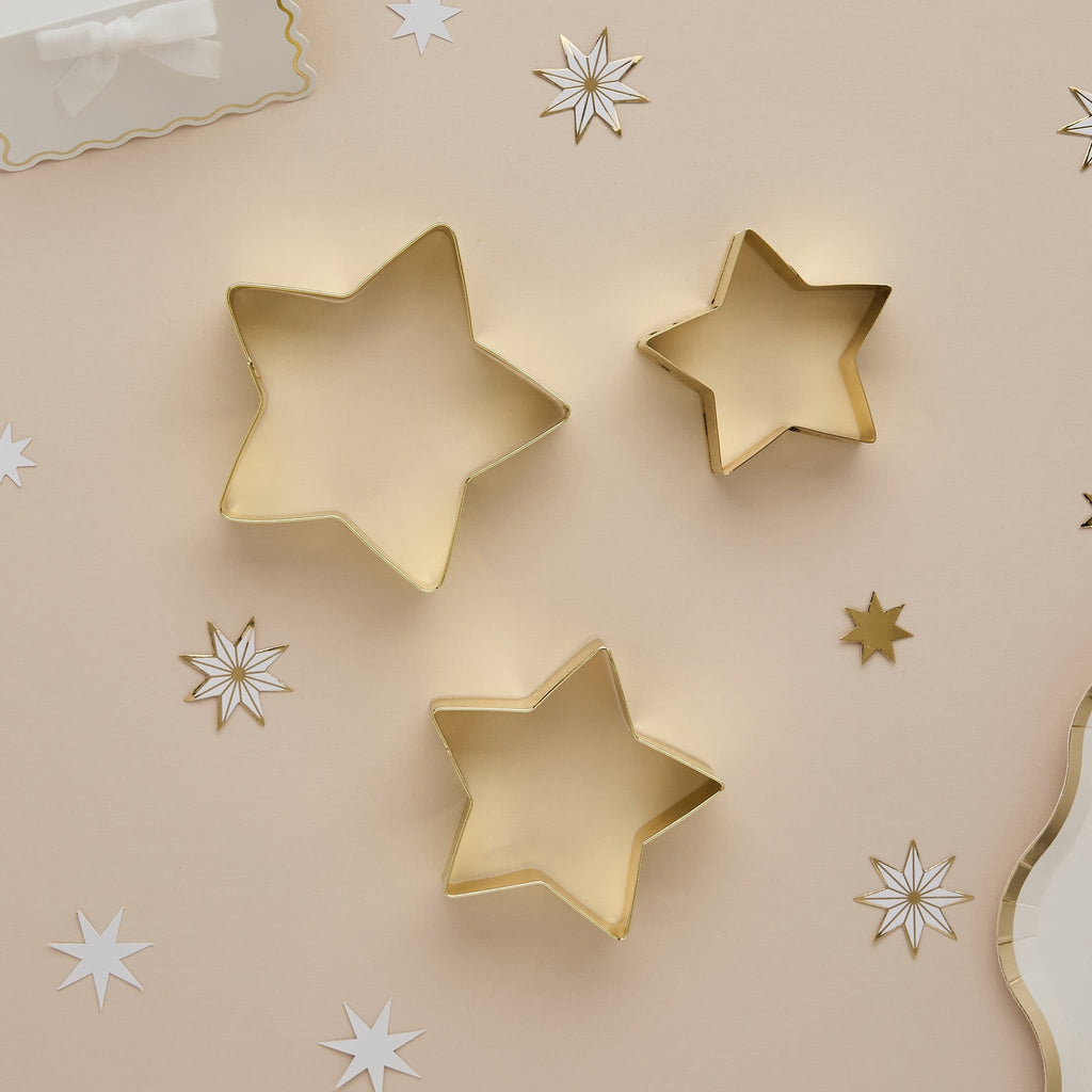 Gold Star Cookie Cutters x 3 | Hootyballoo Christmas Baking cookie cutter Gold Star Cookie Cutters x 3
