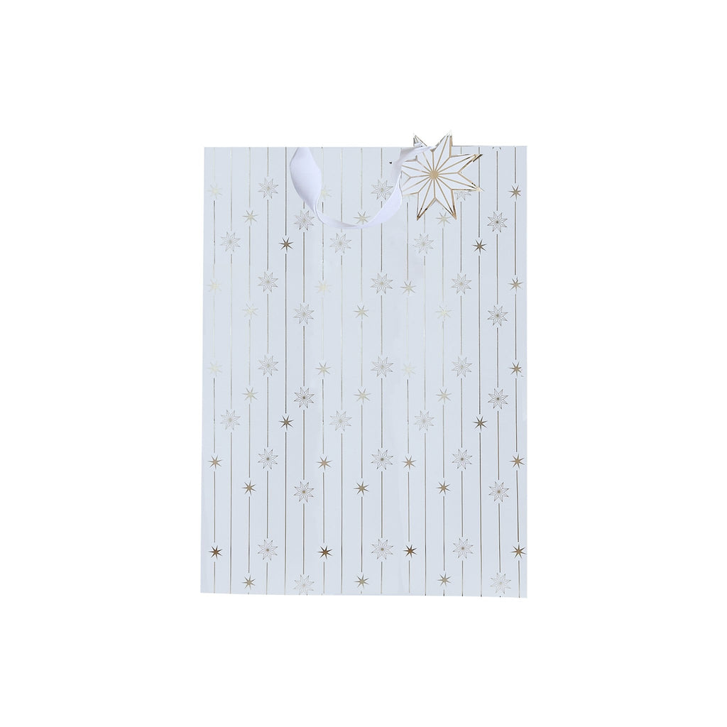 Gold Star Medium Gift Bag | Hootyballoo White & Gold Christmas Gift Bags Gift Bags Gold Star Medium Gift Bag