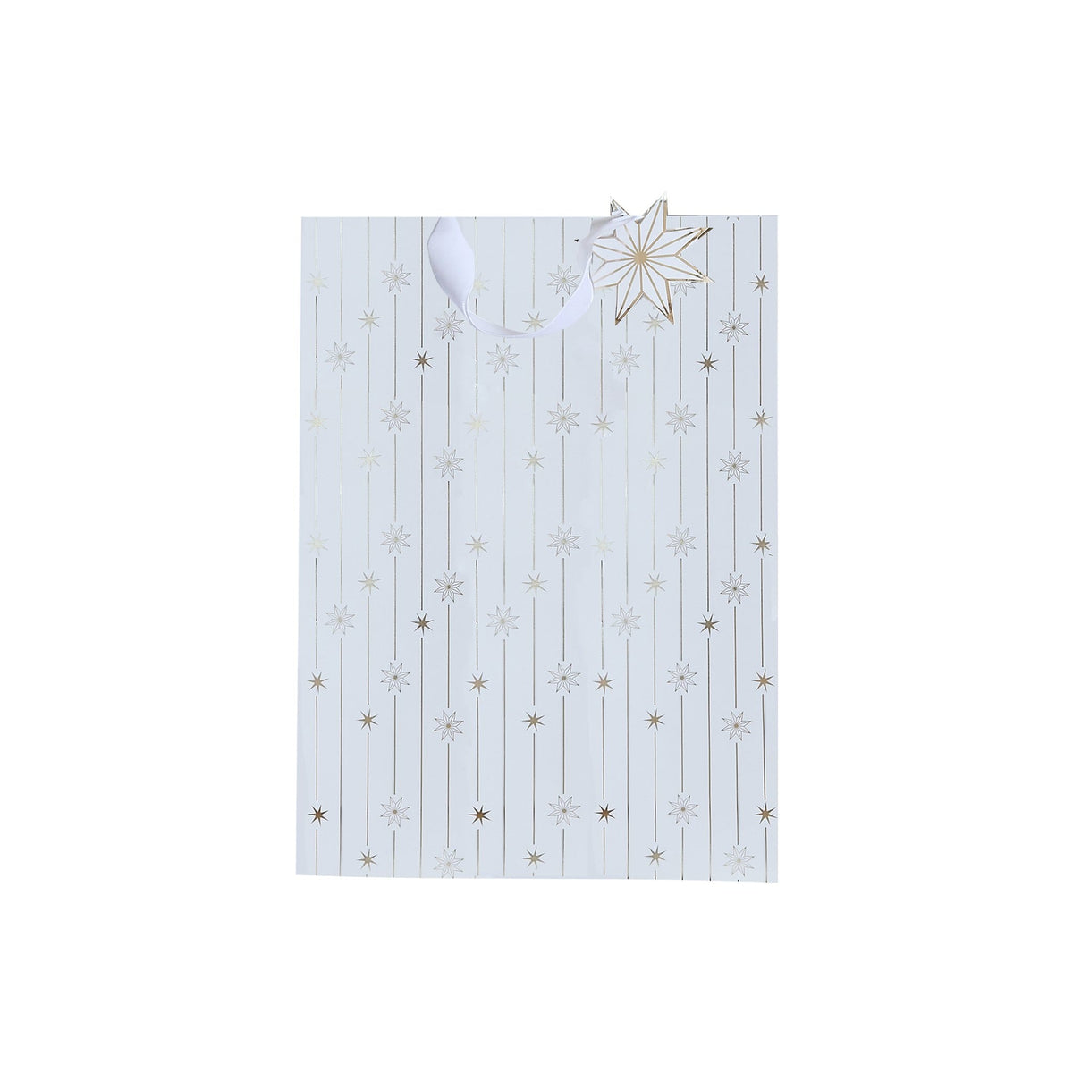 Gold Star Medium Gift Bag | Hootyballoo White & Gold Christmas Gift Bags Gift Bags Gold Star Medium Gift Bag