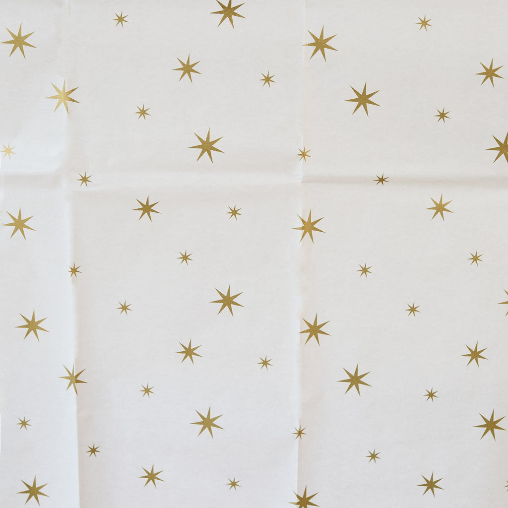 Gold Star Paper Tablecloth | Hootyballoo White & Gold Christmas Tableware Tablecloths Gold Star Paper Tablecloth