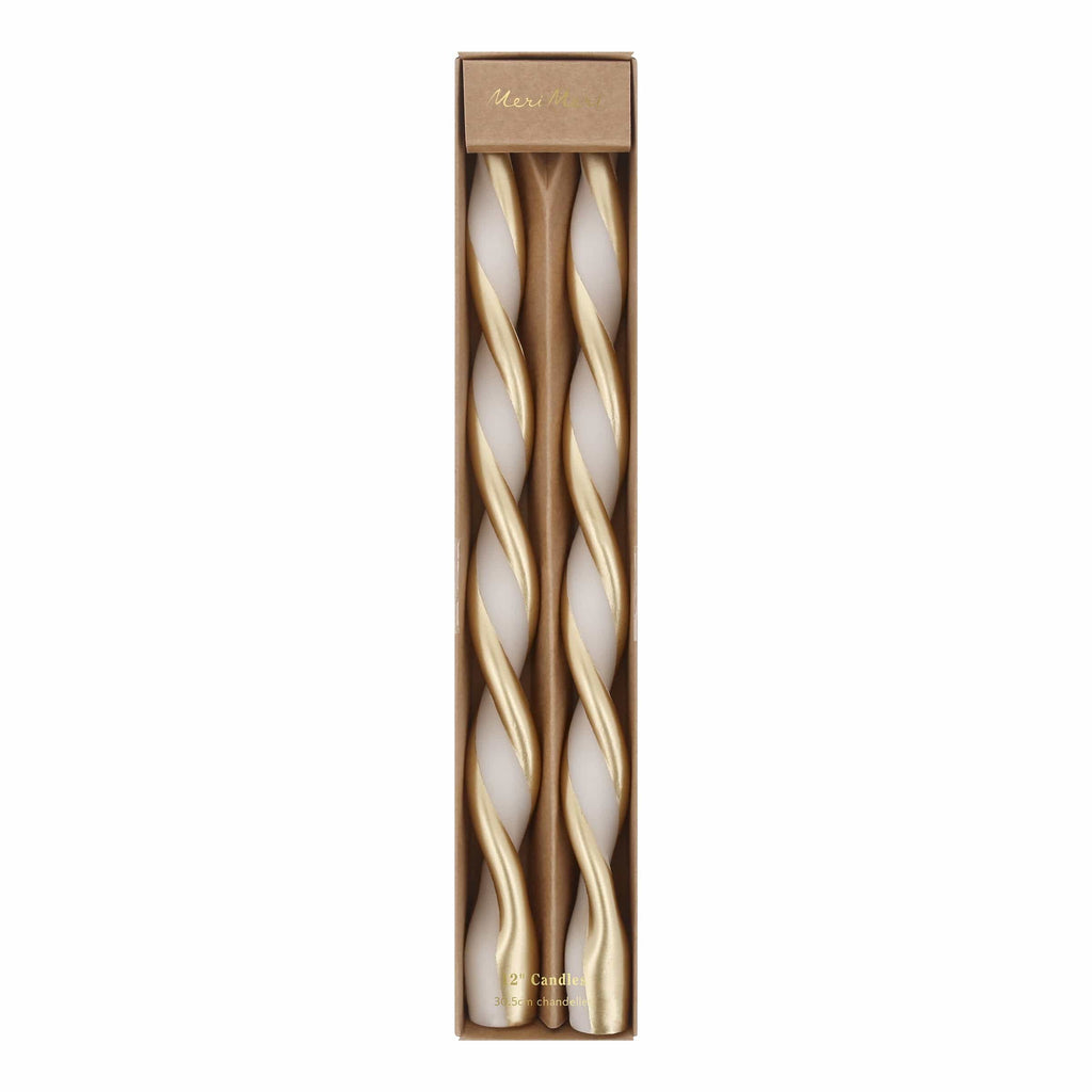 Gold Stripe Twist Christmas Candles x 2 | Meri Meri Christmas Candles Candle Gold Stripe Twist Christmas Candles x 2