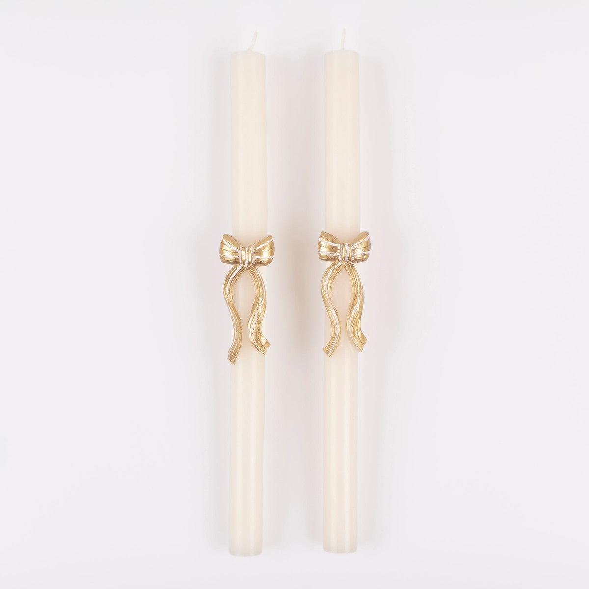 Gold Stripy Bow Christmas Table Candles x 2 | Meri Meri Christmas Candles Candle Gold Stripy Bow Christmas Table Candles x 2