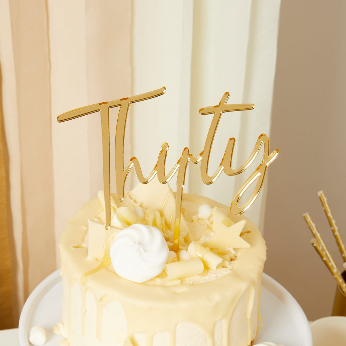 Gold Thirty Acrylic Cake Topper - 30th Birthday Cake Decor Cake Topper Gold Thirty Acrylic Cake Topper