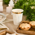 Gold & White Striped Paper Party Cups x 8 | Hootyballoo Christmas Disposable Cups Gold & White Striped Paper Party Cups x 8