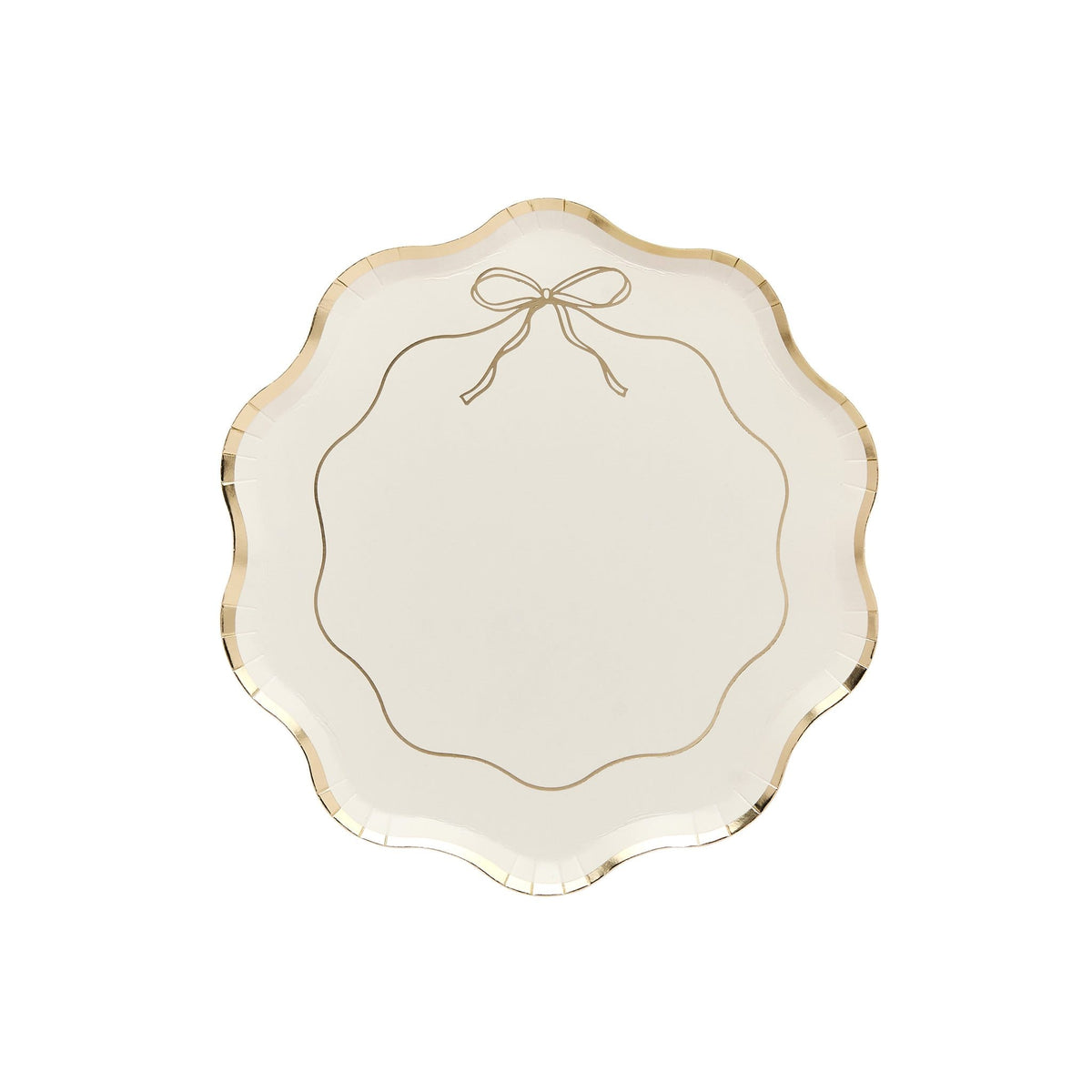 Gold & White Wavy Edge Bow Paper Party Plates x 8 | Hootyballoo Disposable Plates Gold & White Wavy Edge Bow Paper Party Plates x 8