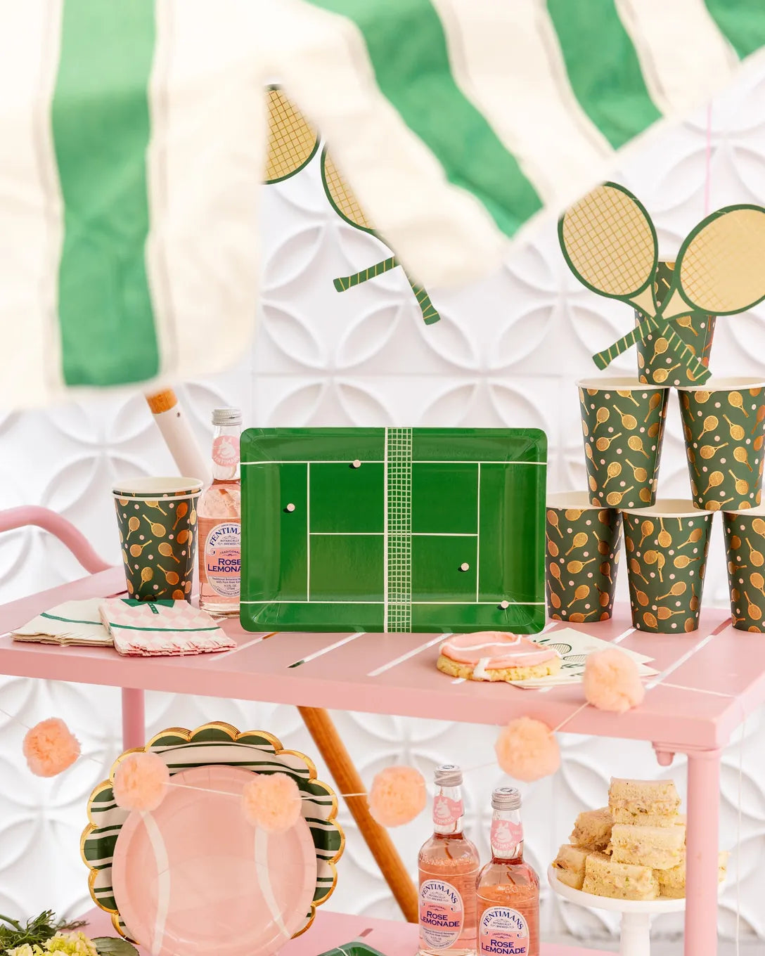 Green Stripe Scalloped Party Plates x 8 - My Mind's Eye Tennis Party Supplies Disposable Plates Green Stripe Scalloped Party Plates x 8