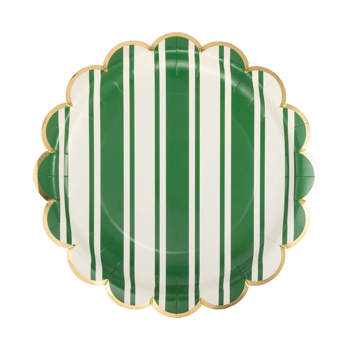Green Stripe Scalloped Party Plates x 8 - My Mind's Eye Tennis Party Supplies Disposable Plates Green Stripe Scalloped Party Plates x 8