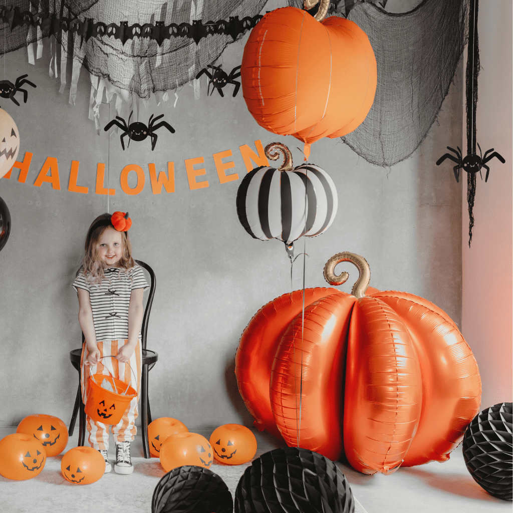 Halloween Balloons - 3D Orange & Gold Pumpkin Standing Foil Balloon (36 inch) Balloons 3D Orange & Gold Pumpkin Standing Foil Balloon (36 inch)