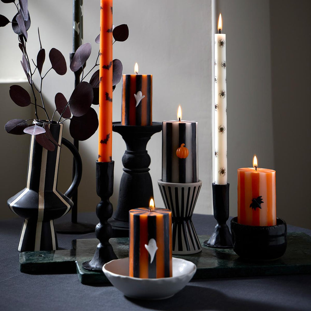 Halloween Striped Pillar Candles x 3 | Meri Meri Candle Halloween Striped Pillar Candles x 3