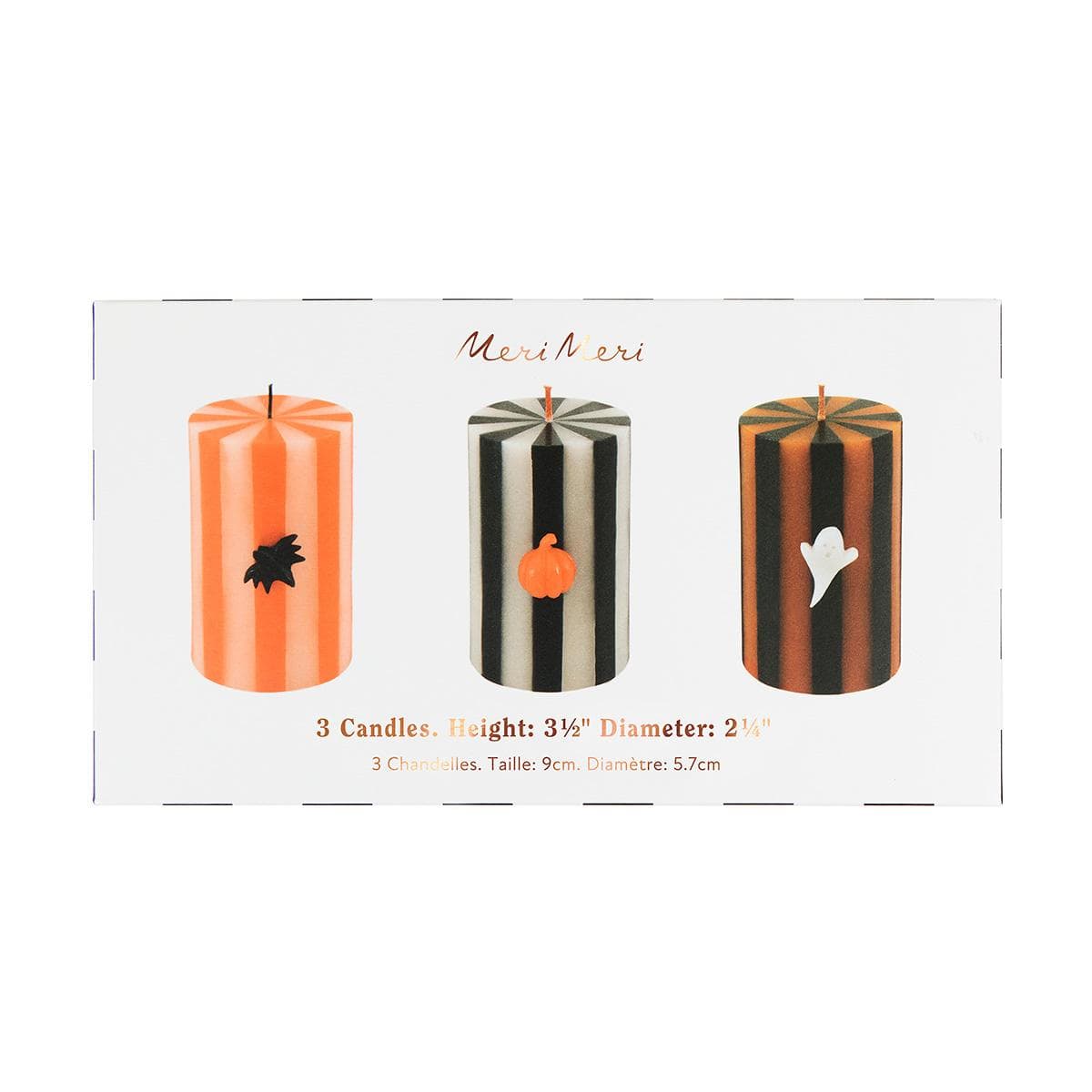 Halloween Striped Pillar Candles x 3 | Meri Meri Candle Halloween Striped Pillar Candles x 3