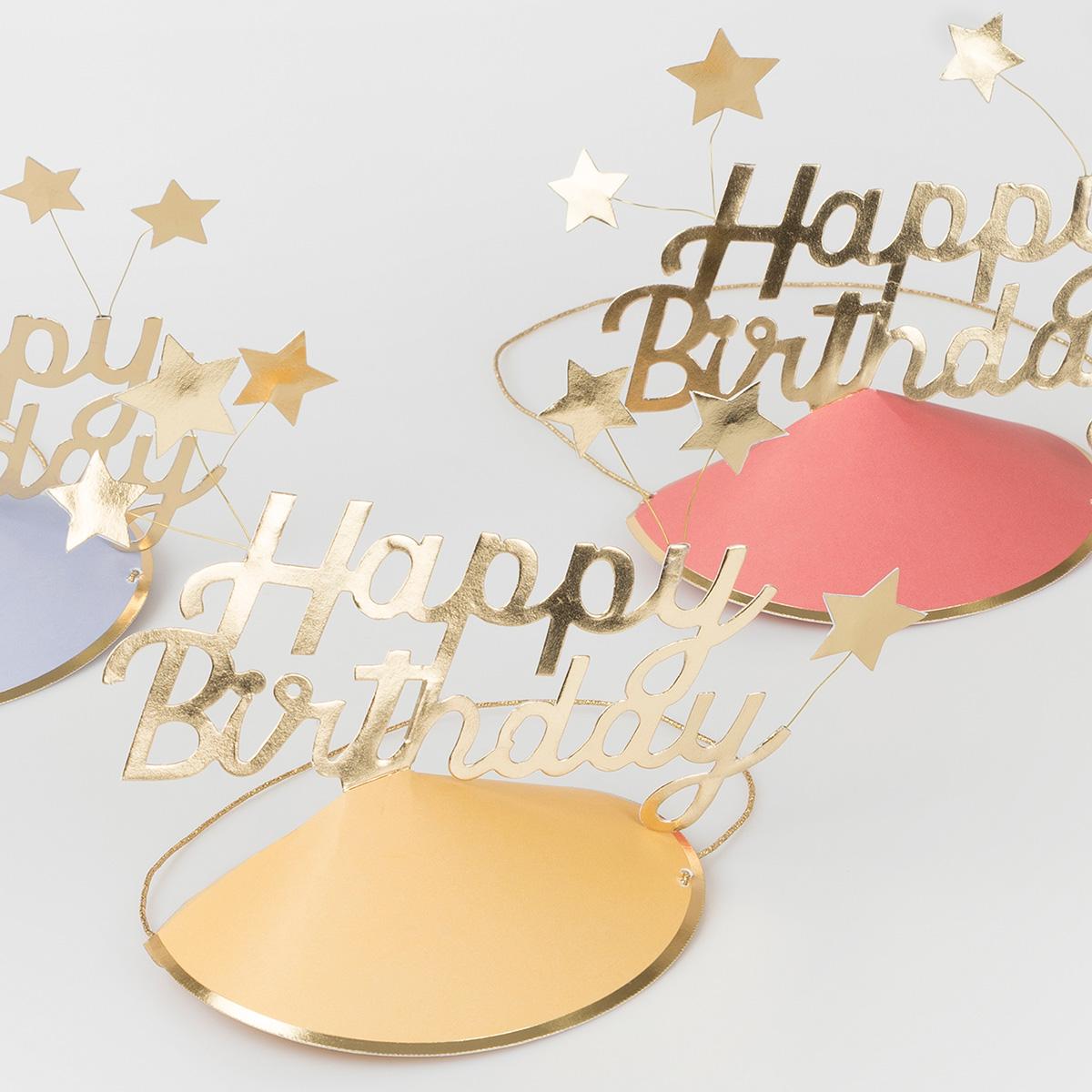 Happy Birthday & Foil Star Party Hats x 6 | Meri Meri Party Hats Happy Birthday & Foil Star Party Hats x 6