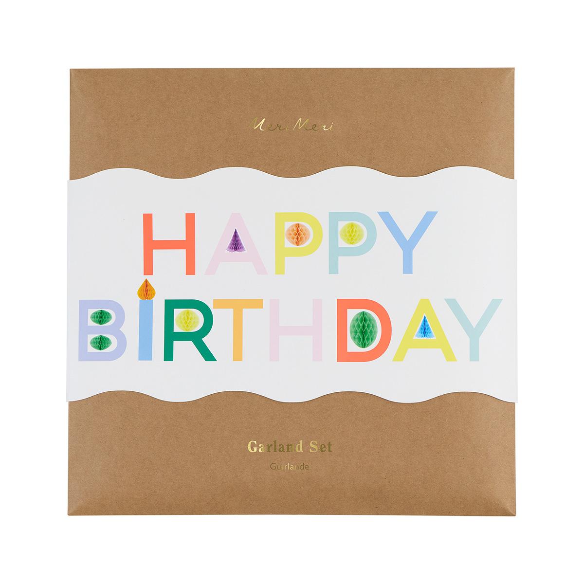 Happy Birthday Honeycomb Party Garland Set | Meri Meri Birthday Party Bunting Happy Birthday Honeycomb Party Garland Set
