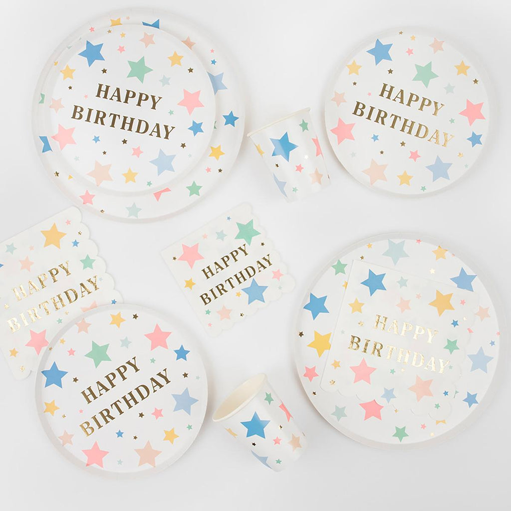 Happy Birthday Stars Side Party Plates x 8 | Meri Meri party plates Happy Birthday Stars Side Party Plates x 8