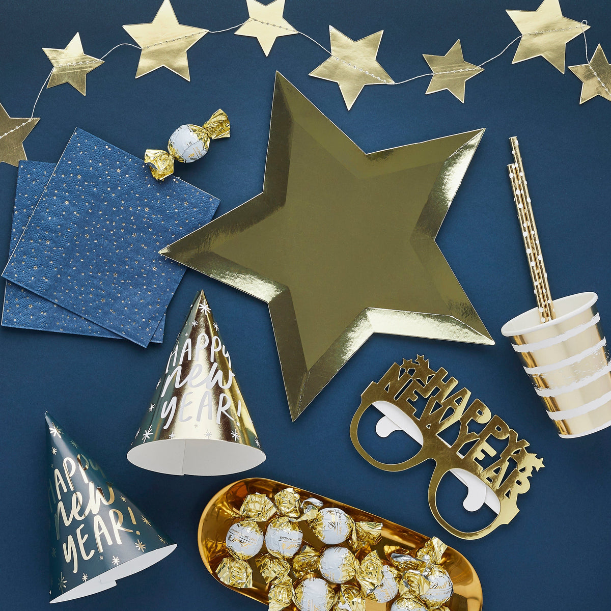 Happy New Year Gold Star Banner - 2m Bunting Happy New Year Gold Star Banner - 2m