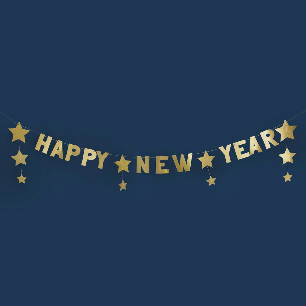 Happy New Year Gold Star Banner - 2m Bunting Happy New Year Gold Star Banner - 2m