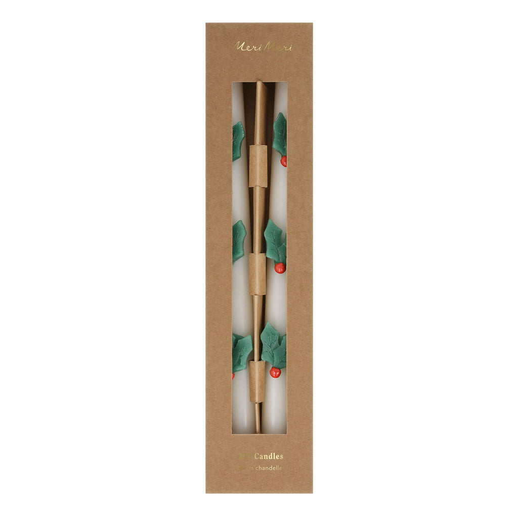 Holly Christmas Table Candles x 2 | Meri Meri Christmas Candles Candle Holly Christmas Table Candles x 2