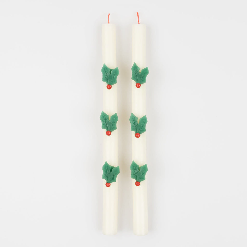 Holly Christmas Table Candles x 2 | Meri Meri Christmas Candles Candle Holly Christmas Table Candles x 2