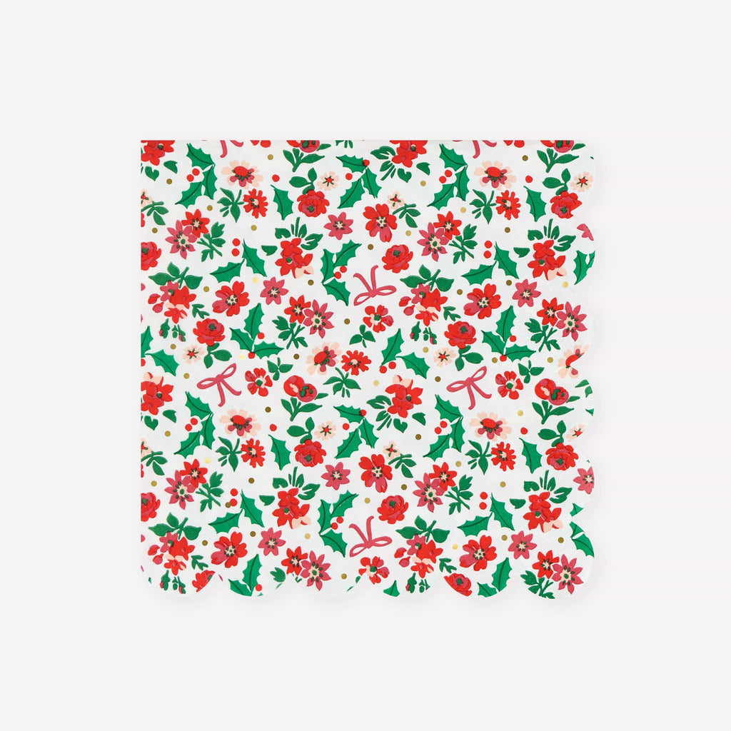 Holly Ditsy Large Christmas Party Napkins x 16 | Meri Meri Christmas Table party napkins Holly Ditsy Large Christmas Party Napkins x 16