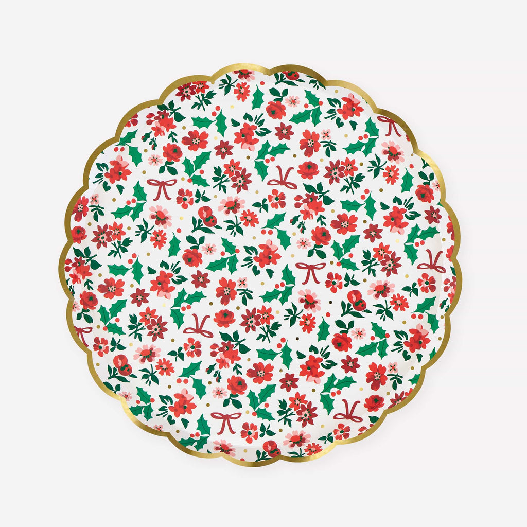 Holly Ditsy Small Christmas Party Plates x 8 | Meri Meri Christmas Table party plates Holly Ditsy Small Christmas Party Plates x 8