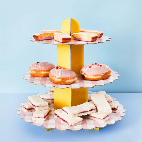 Hootyballoo Party Supplies - 3 Tier Pink Gingham Cake Stand cake stand 3 Tier Pink Gingham Cake Stand