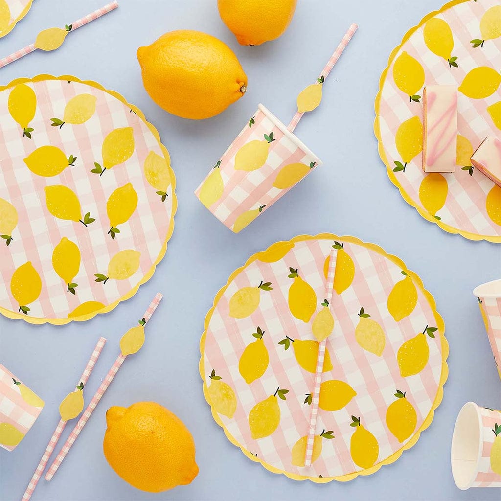 Hootyballoo Party Supplies - Lemon & Gingham Picnic Party Cups x 8 party cups Lemon & Gingham Picnic Party Cups - 8 Pack