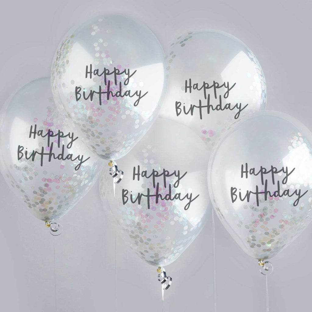 Iridescent Happy Birthday Confetti Balloons x 5 Balloons Iridescent Happy Birthday Confetti Balloons x 5