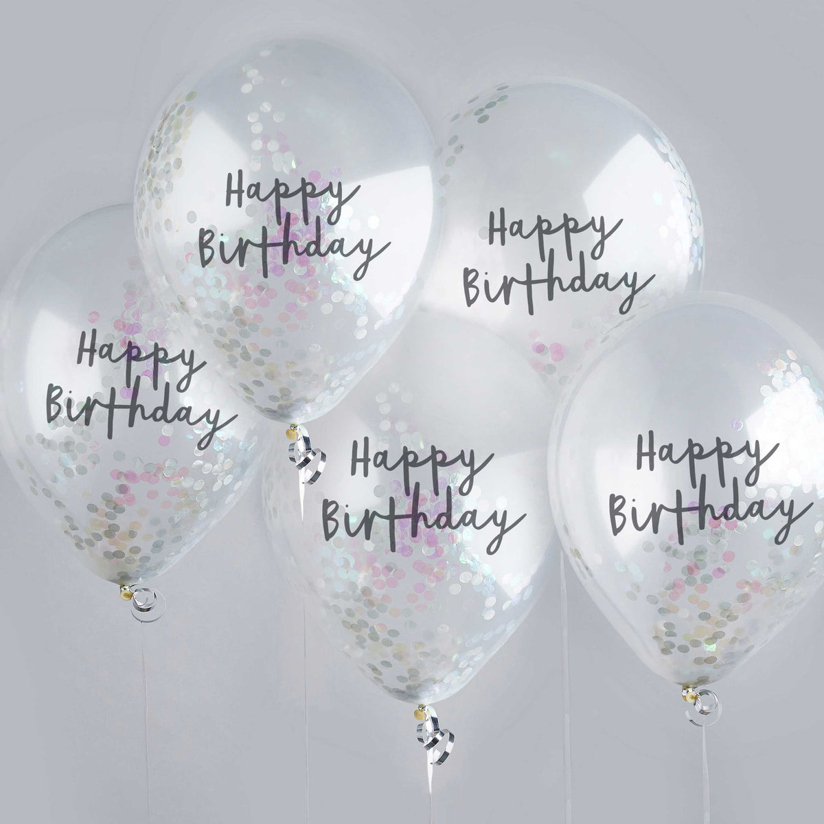 Iridescent Happy Birthday Confetti Balloons x 5 Balloons Iridescent Happy Birthday Confetti Balloons x 5