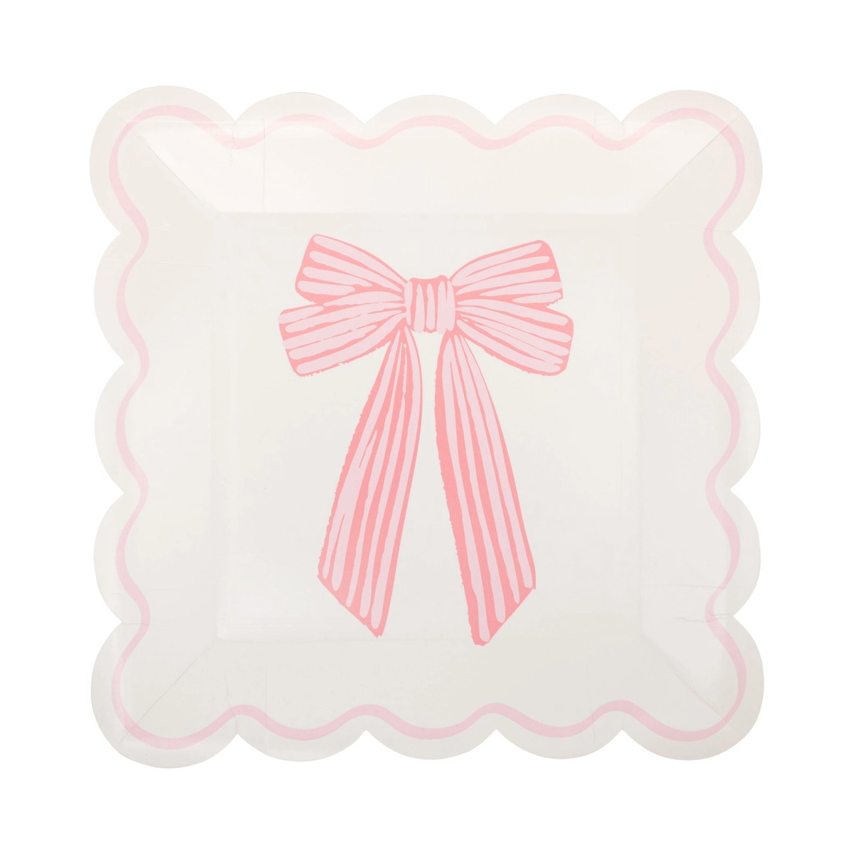 Large Pink Bows Party Plates x 8 - Pink Bow Party Supplies Disposable Plates Large Pink Bows Party Plates x 8