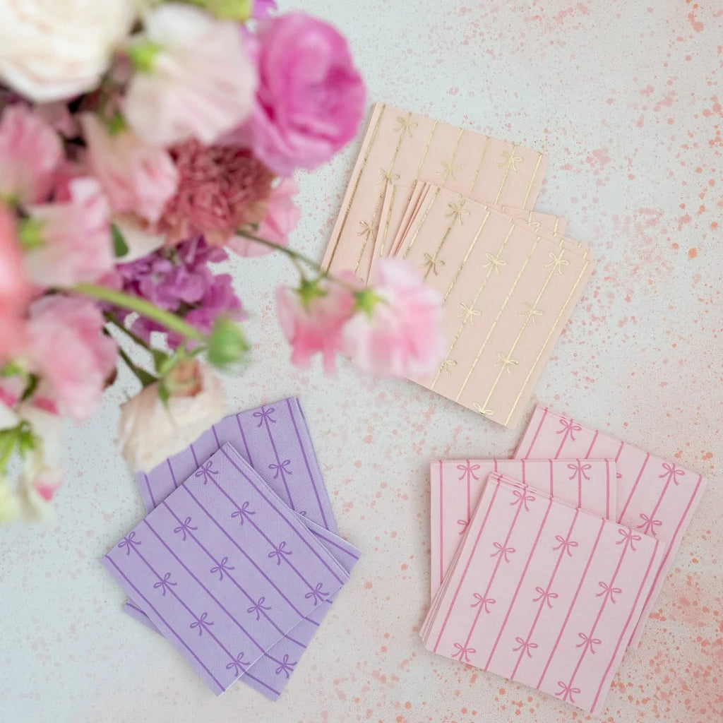 Le Lilac Signature Bow Small Party Napkins x 20 - Bow Party Bonjour Fête Paper Napkins Le Lilac Signature Bow Small Napkins x 20