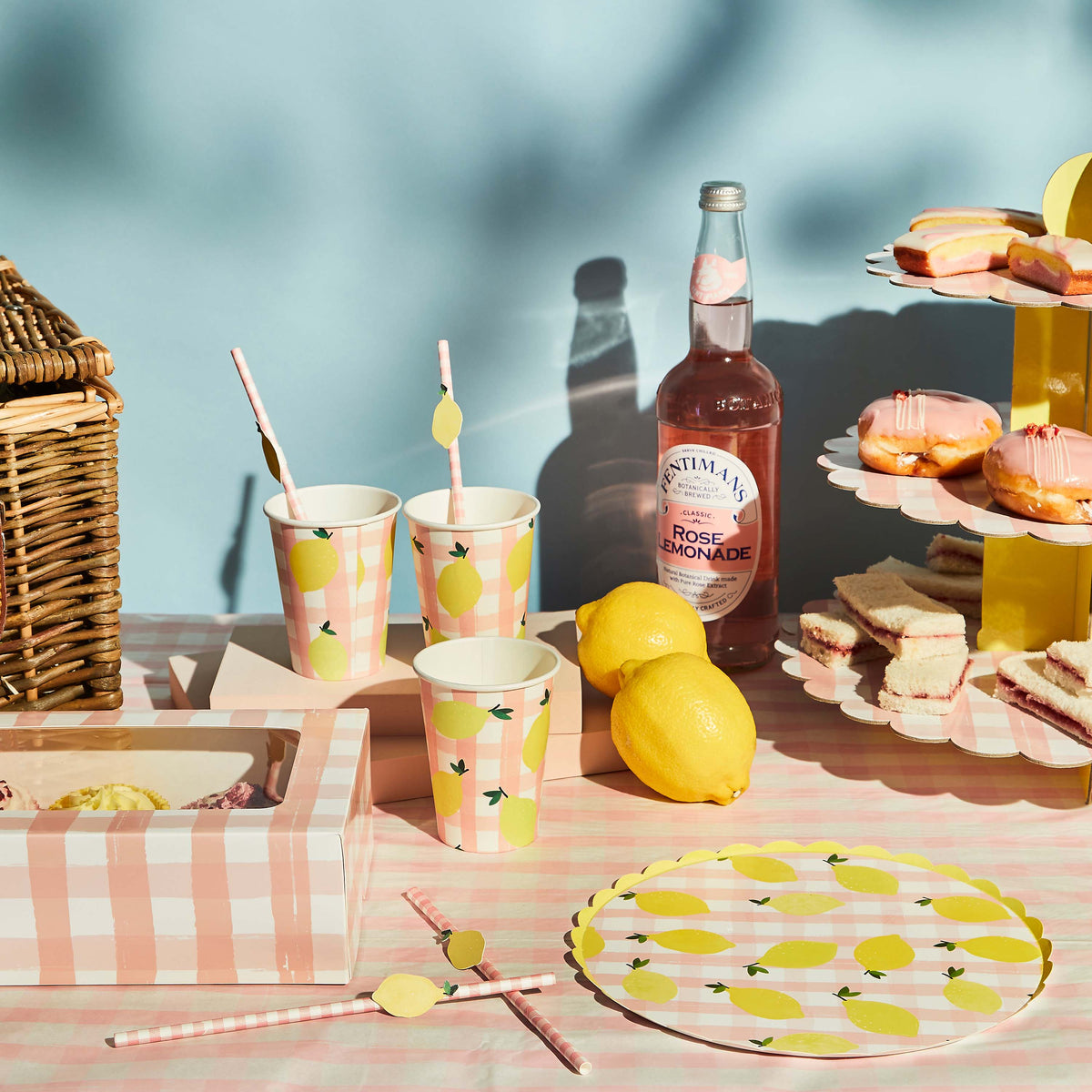 Drinking Straws & Stirrers Lemon & Gingham Paper Straws - 20 Pack