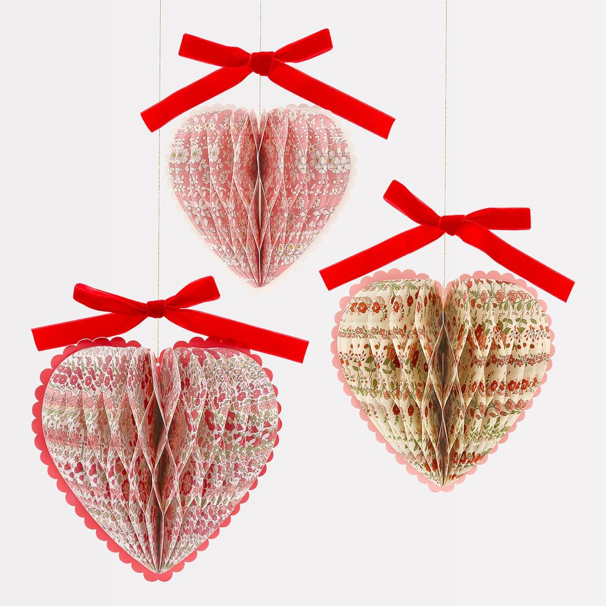 Liberty Honeycomb Heart Decorations x 3 | Meri Meri | Little Big Party Party Decorations Meri Meri x Liberty Honeycomb Heart Decorations x 3