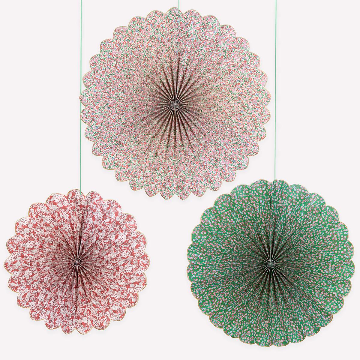 Liberty Red & Green Giant Pinwheels x 3 | Meri Meri | Little Big Party Party Decorations Meri Meri x Liberty Red & Green Giant Pinwheels x 3