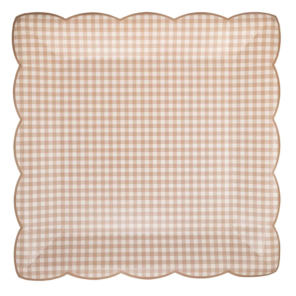Light Brown Gingham Large Paper Plates x 8 Disposable Plates Light Brown Gingham Large Paper Plates x 8