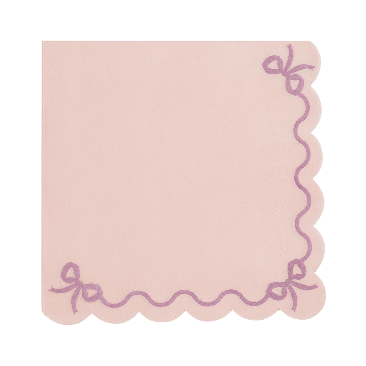 Light Pink Scalloped Bow Party Napkins x 12 - Pink Bow Party Tableware Napkins Light Pink Scalloped Bow Party Napkins x 12