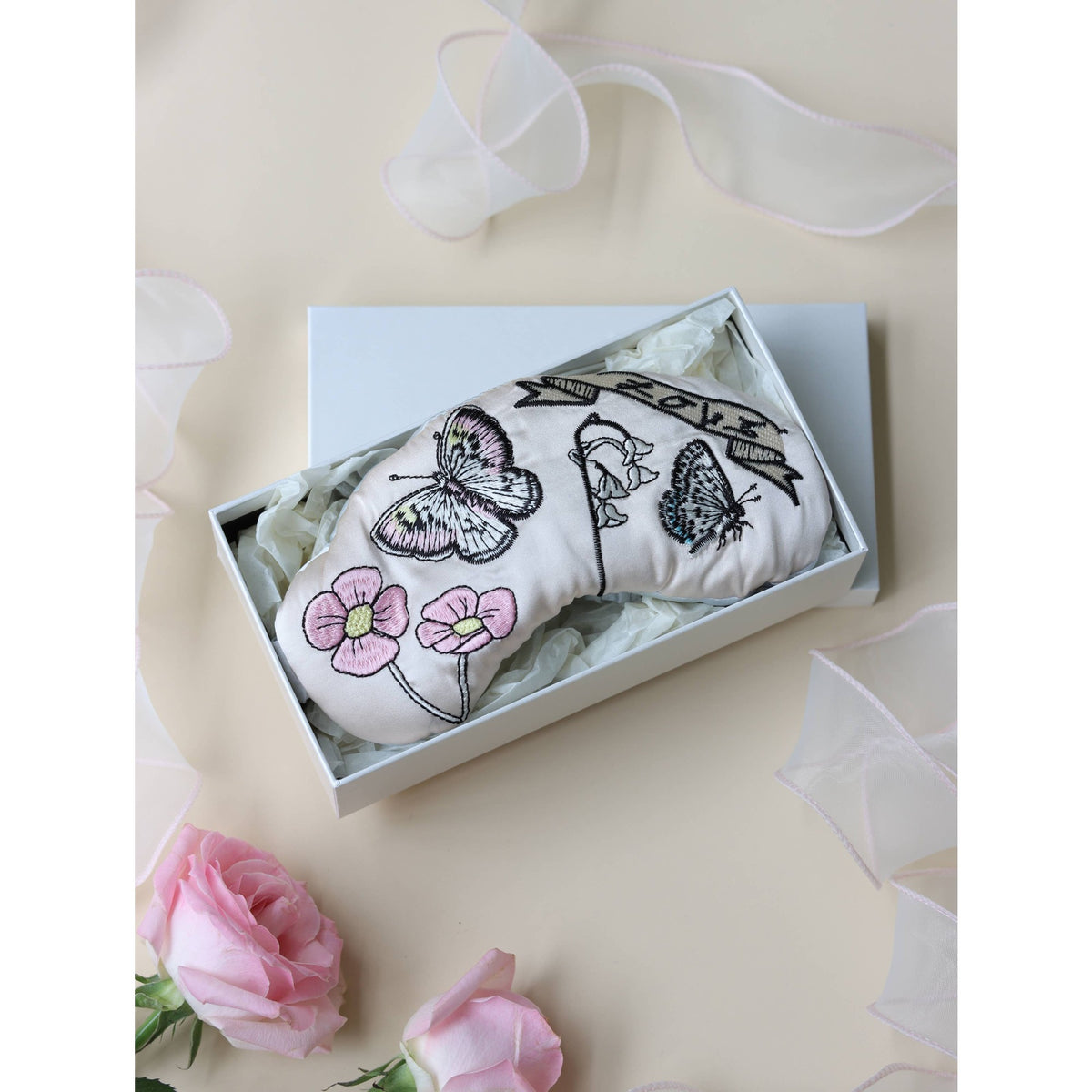 Luxury Embroidered Silk Eye Mask in Gift Box