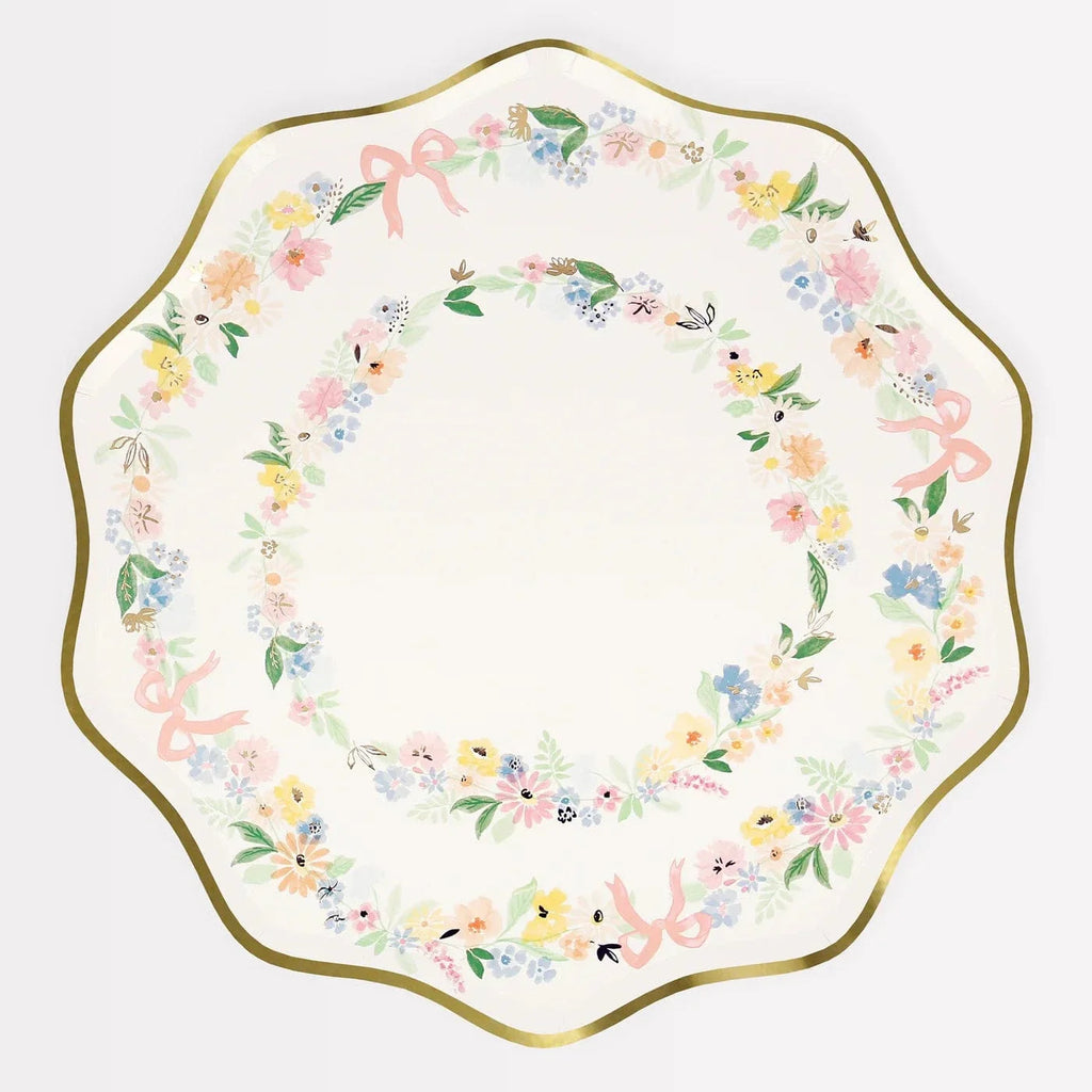 Meri Meri - Elegant Bows & Floral Large Party Plates x 8 party plates Elegant Bows & Floral Large Party Plates x 8