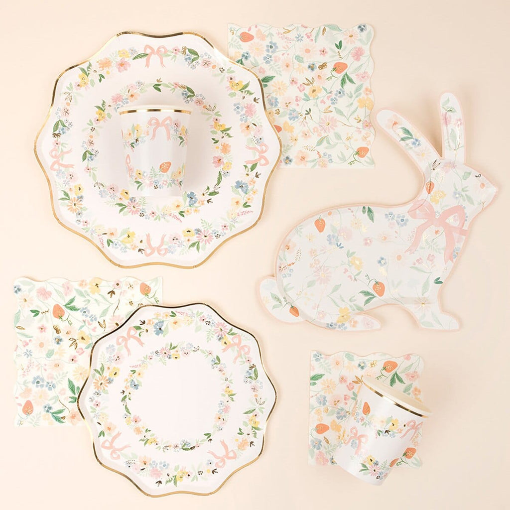 Meri Meri - Elegant Bows & Floral Large Party Plates x 8 party plates Elegant Bows & Floral Large Party Plates x 8