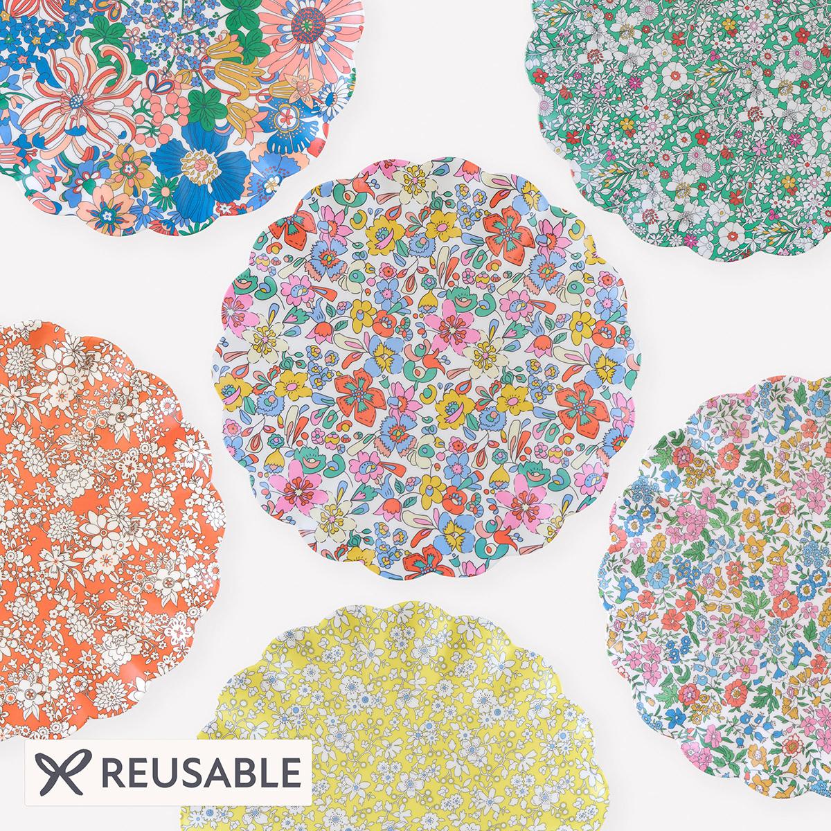 Meri Meri x Liberty Garden Party Reusable Large Plates x 6 | Tableware UK Tableware Meri Meri x Liberty Garden Party Reusable Large Plates x 6