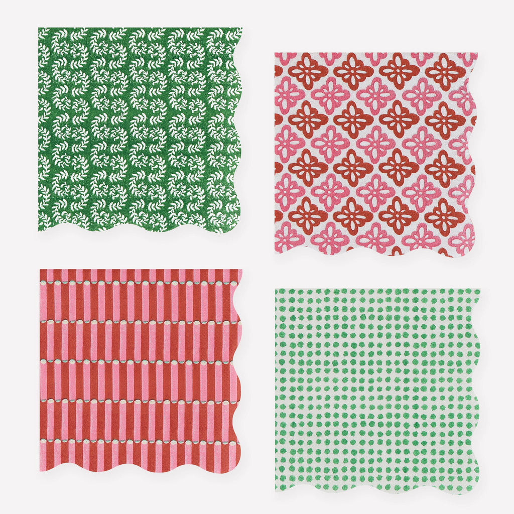 Meri Meri x Molly Mahon Red & Green Christmas Cocktail Napkins x 16 | Meri Meri Christmas party napkins Meri Meri x Molly Mahon Red & Green Christmas Cocktail Napkins x 16