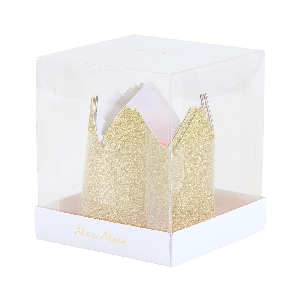 Mini Gold Glitter Party Crowns x 8 | Meri Meri Party Hats Mini Gold Glitter Party Crowns x 8