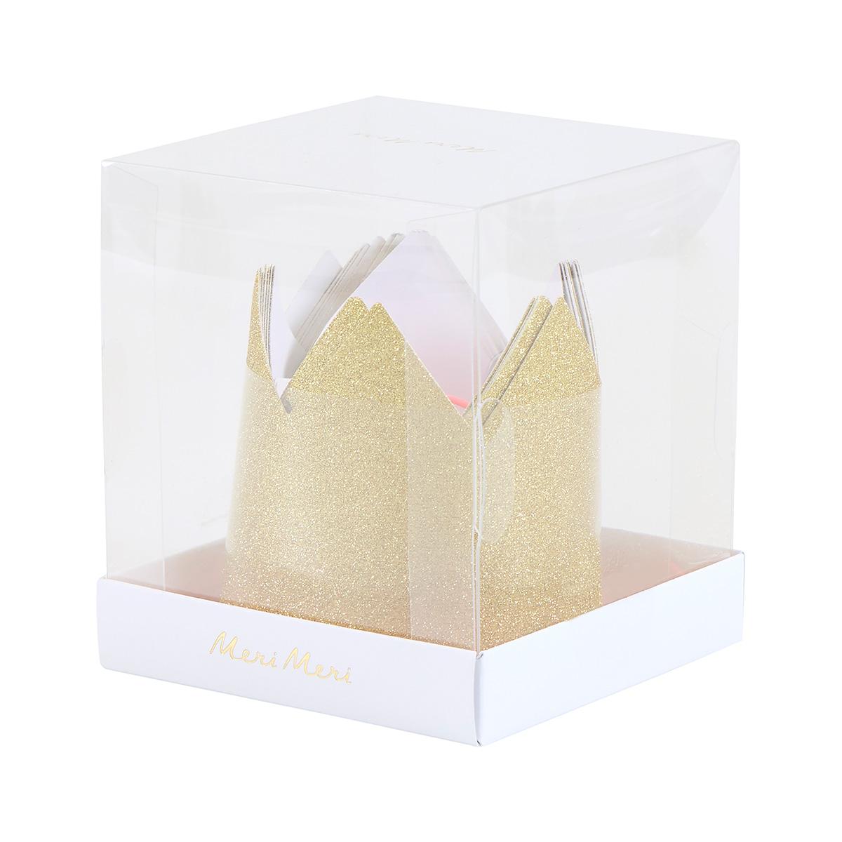 Mini Gold Glitter Party Crowns x 8 | Meri Meri Party Hats Mini Gold Glitter Party Crowns x 8