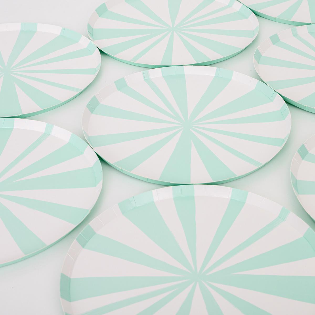 Mint Stripe Side Party Plates x 8 | Meri Meri party plates Mint Stripe Side Party Plates x 8