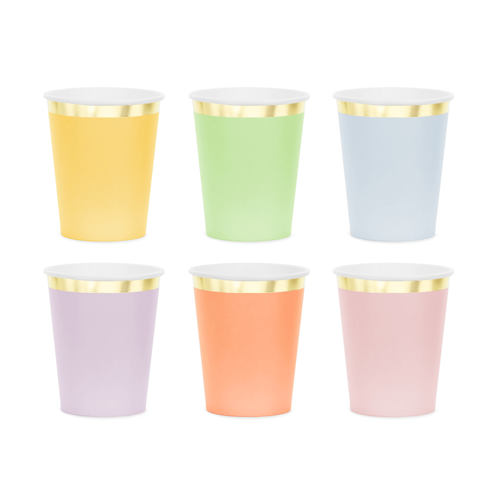 Mixed Pastel Gold Edged Paper Cups (Pack of 6) Disposable Cups Mixed Pastel Gold Edged Paper Cups (Pack of 6)