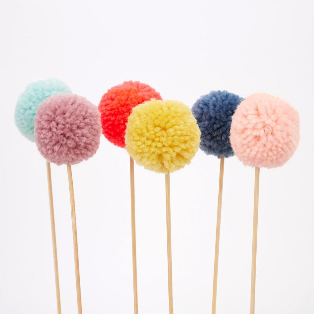 Multi Pompom Cake Toppers x 6 | Meri Meri Cake Toppers Multi Pompom Cake Toppers x 6